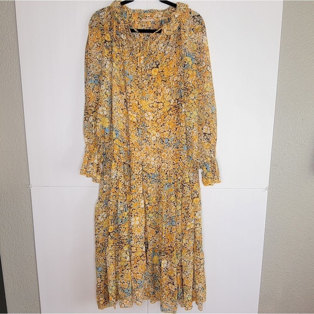 Ces Femme Floral Midi Dress Lined Long Sleeve Boho Size S